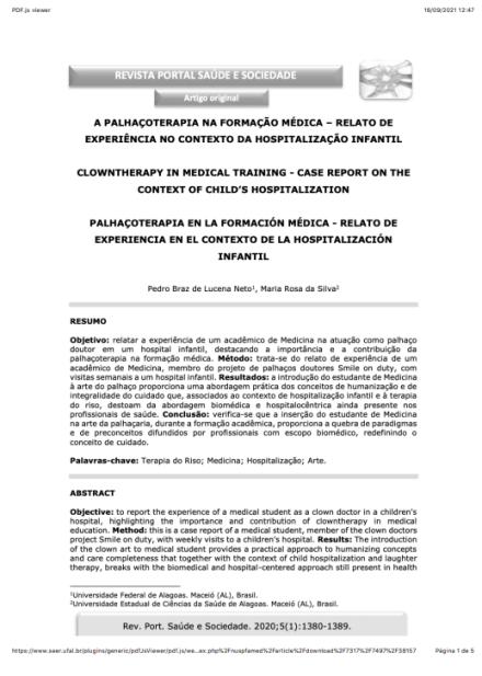 A palhaçoterapia na formação médica - relato de experiência no contexto da hospitalização infantil