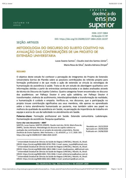 Metodologia do discurso do sujeito coletivo na avaliação das contribuições de um projeto de extensão universitária
