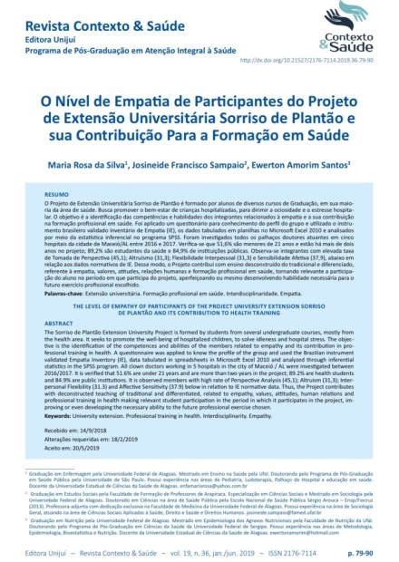 O Nível de Empatia de Participantes do Projeto de Extensão Universitária Sorriso de Plantão e sua Contribuição Para a Formação em Saúde